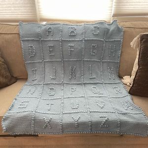 Handmade Crochet Alphabet Baby Blanket Light Blue